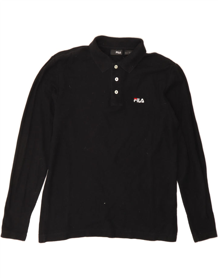 FILA Mens Long Sleeve Polo Shirt Medium Black Cotton Vintage Fila and Second-Hand Fila from Messina Hembry 