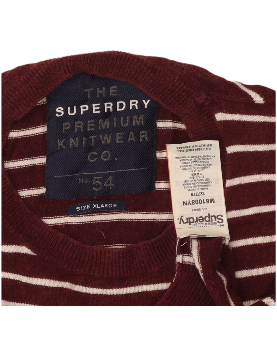 SUPERDRY muški džemper s okruglim izrezom XL, kestenjasto prugasti pamuk