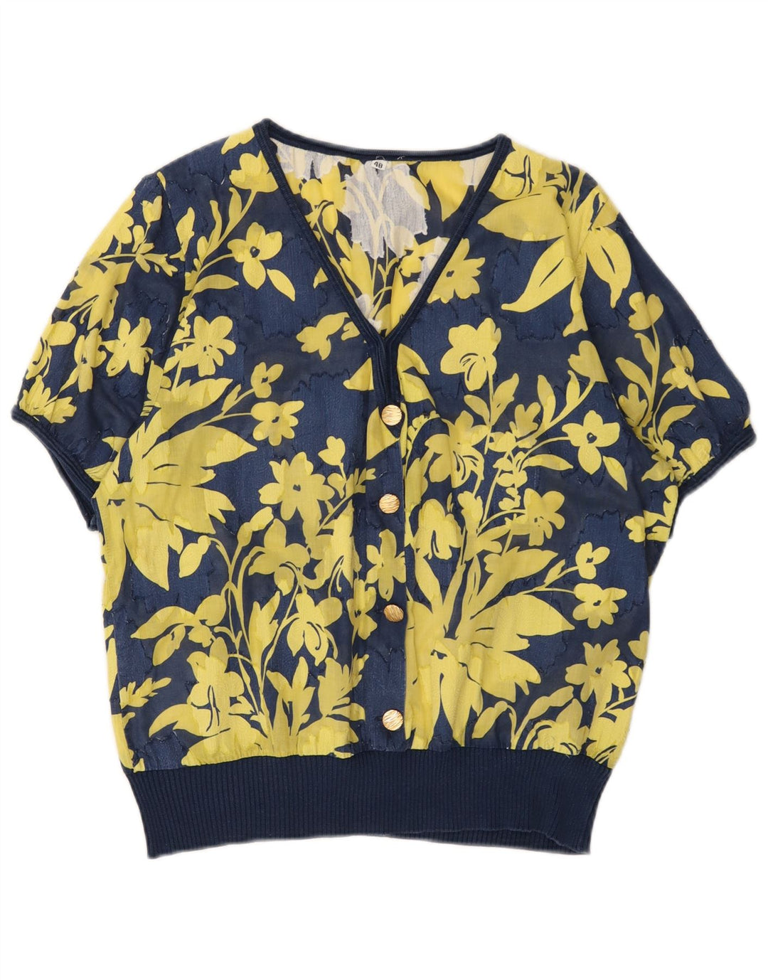 Vintage gornji dio ženske bluze IT 48 XL tamnoplavi cvjetni pamuk