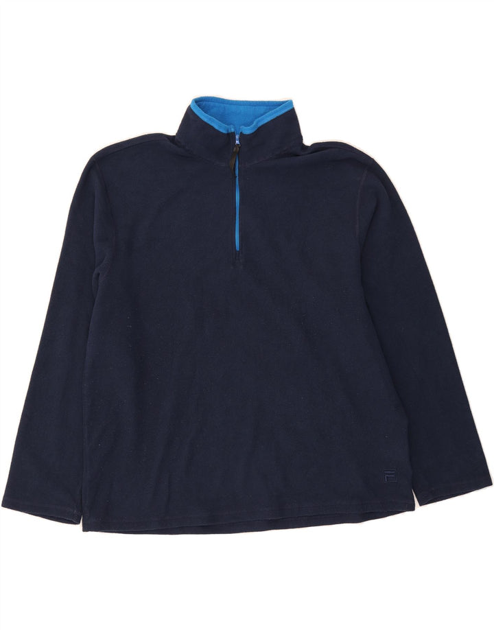 FILA Mens Zip Neck Fleece Jumper XL Navy Blue Polyester Vintage Fila and Second-Hand Fila from Messina Hembry 