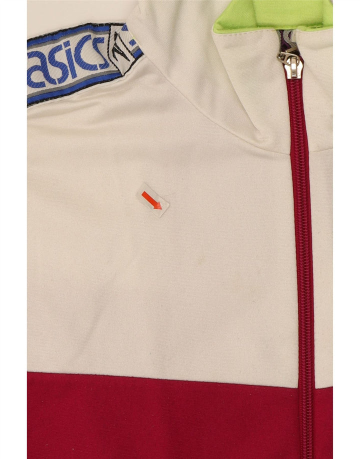 ASICS Womens Graphic Tracksuit Top Jacket IT 46 Large Red Colourblock Vintage Asics and Second-Hand Asics from Messina Hembry 
