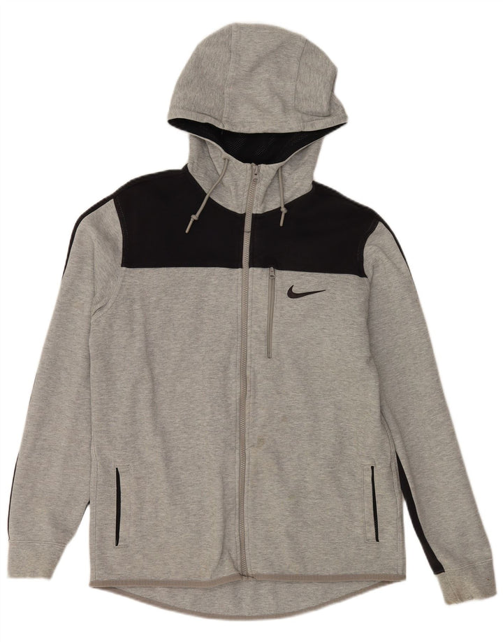 Nike muški pulover s kapuljačom na patentni zatvarač srednje sivi pamuk u blokovima boja