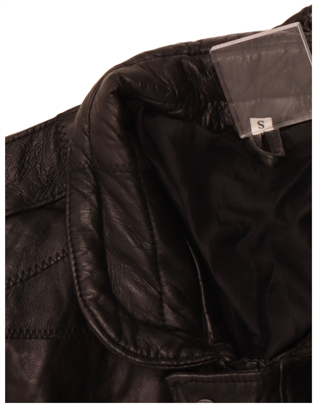 VINTAGE muška vojna široka kožna jakna UK 36 Mala crna patchwork