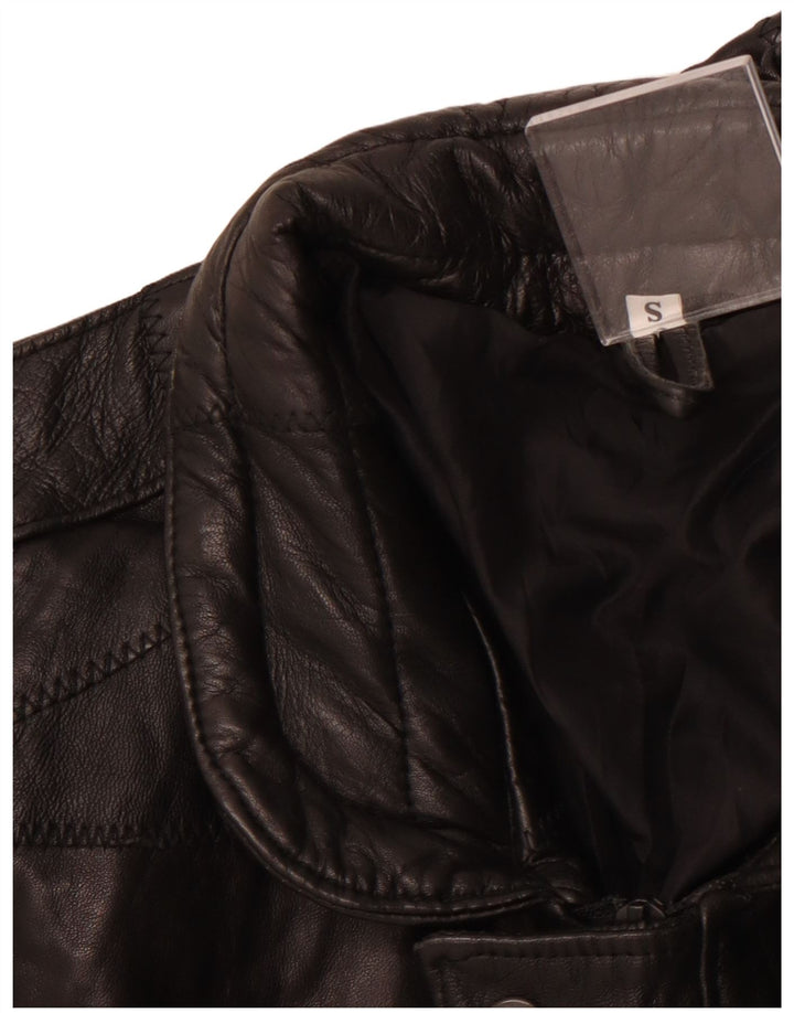 VINTAGE muška vojna široka kožna jakna UK 36 Mala crna patchwork