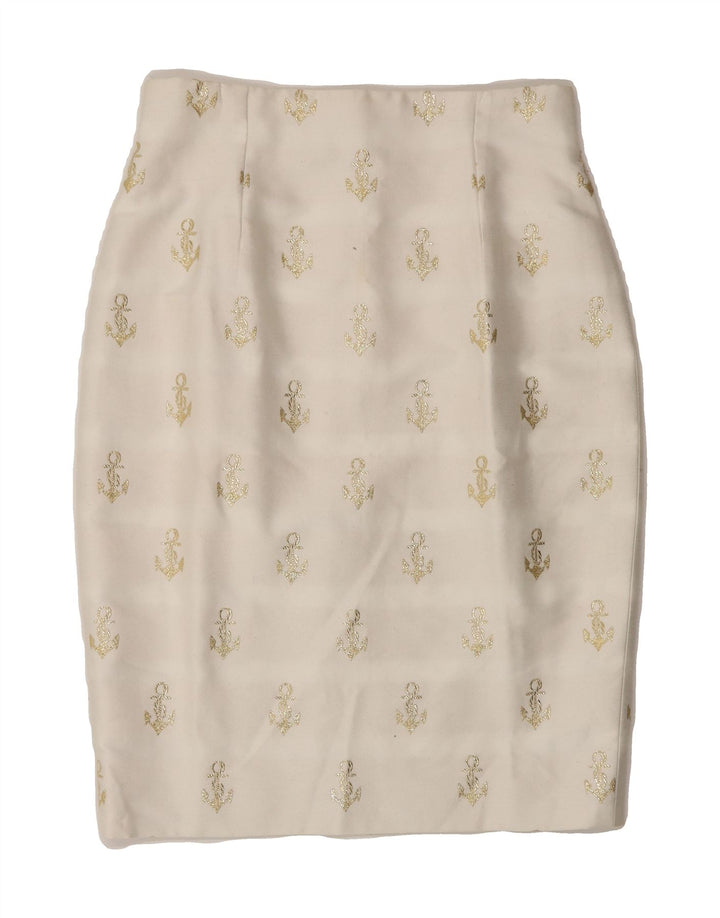 VERA DA POZZO Womens Abstract Pattern Pencil Skirt IT 42 Medium W28 White Vintage Vera da Pozzo and Second-Hand Vera da Pozzo from Messina Hembry 