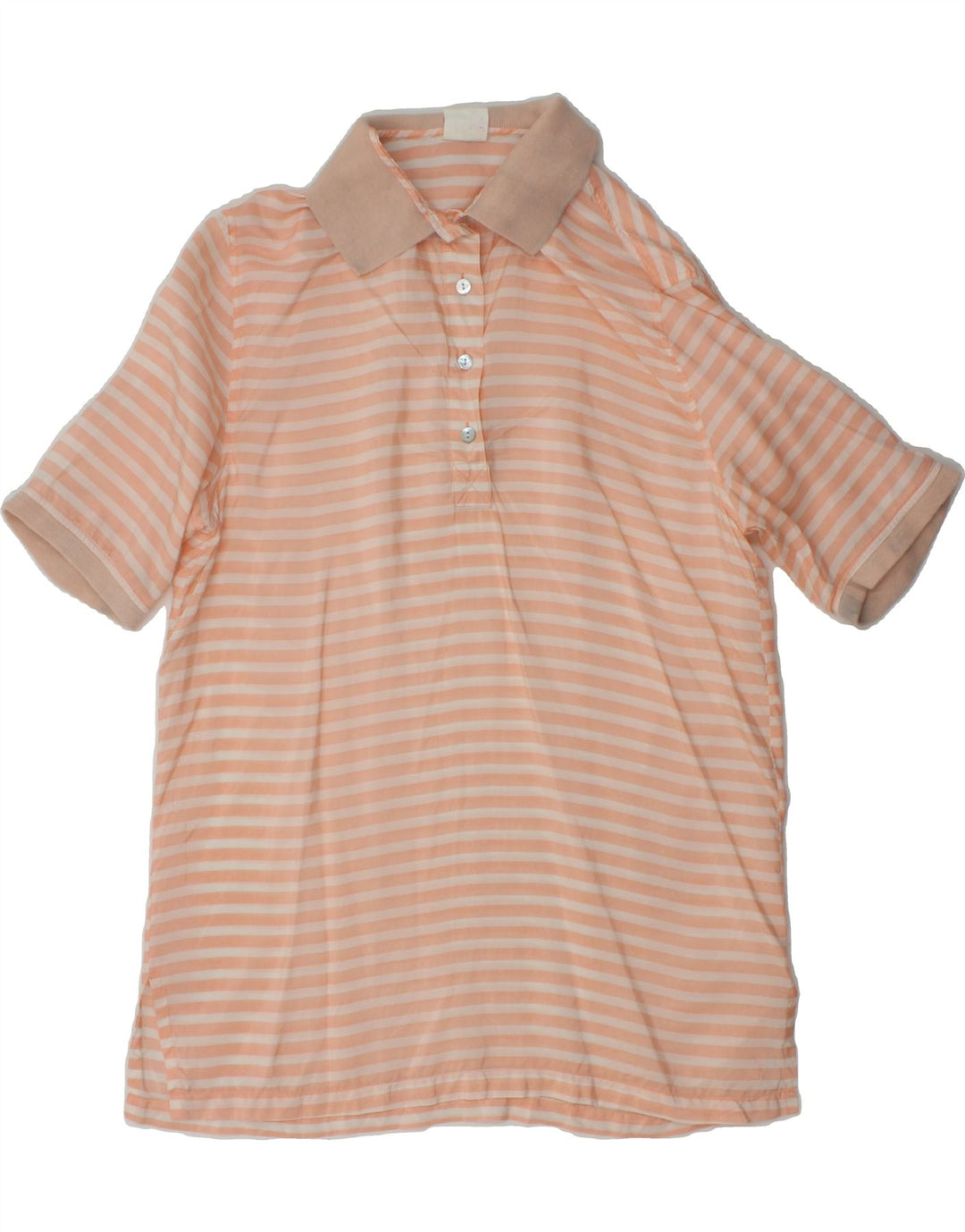 VINTAGE Womens Short Sleeve Pullover Shirt UK 12 Medium Pink Striped Vintage Vintage and Second-Hand Vintage from Messina Hembry 