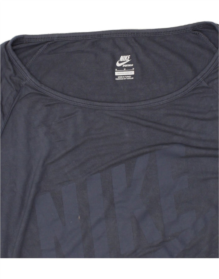 NIKE Womens Graphic Top Long Sleeve UK 14 Medium Navy Blue Viscose Vintage Nike and Second-Hand Nike from Messina Hembry 