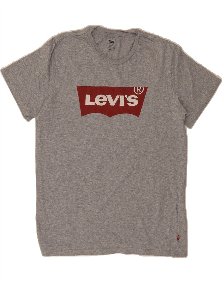 LEVI'S Womens Graphic T-Shirt Top UK 14 Medium Grey Cotton Vintage Levi's and Second-Hand Levi's from Messina Hembry 