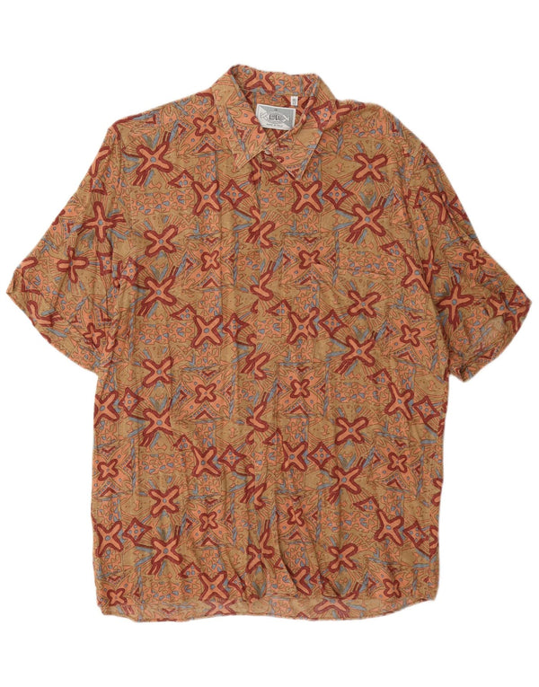 Vintage Mens Short Sleeve Shirt Size 16 1/2 42 Large Beige Geometric