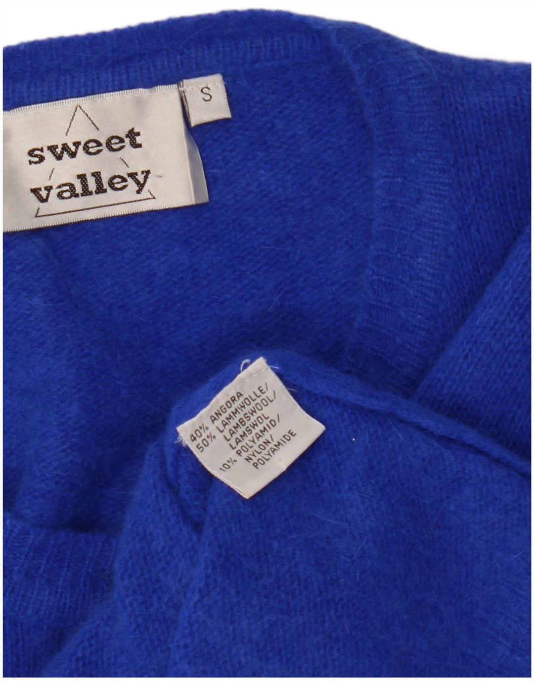 VINTAGE ženski kratki kardigan pulover UK 10 Mala plava vunena