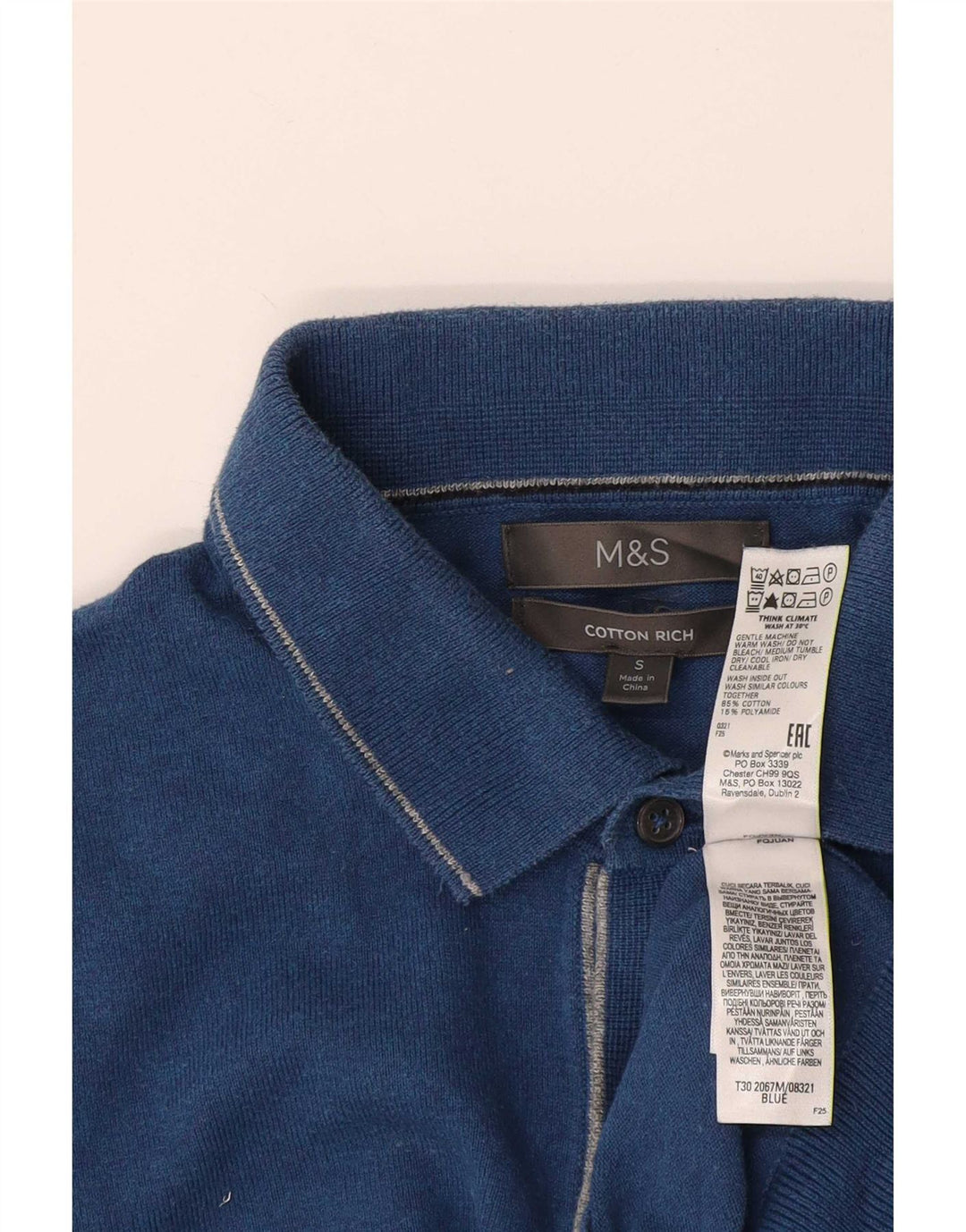 Marks & Spencer muški pulover s polo ovratnikom Mali plavi pamuk