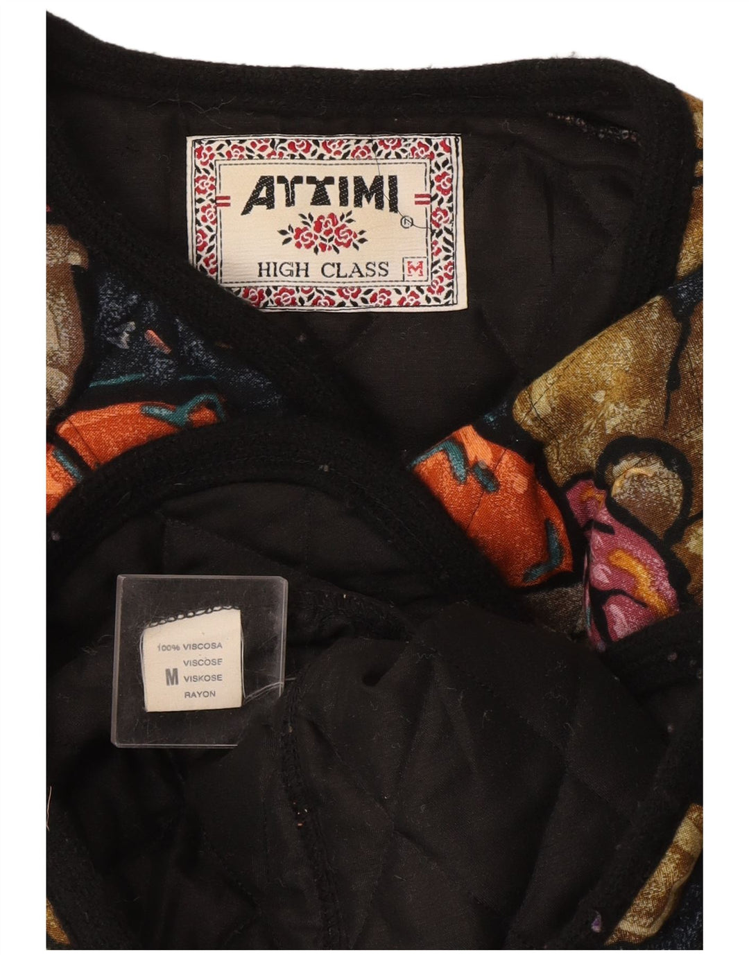 Vintage ženska prošivena jakna UK 14 srednje raznobojna cvjetna viskoza
