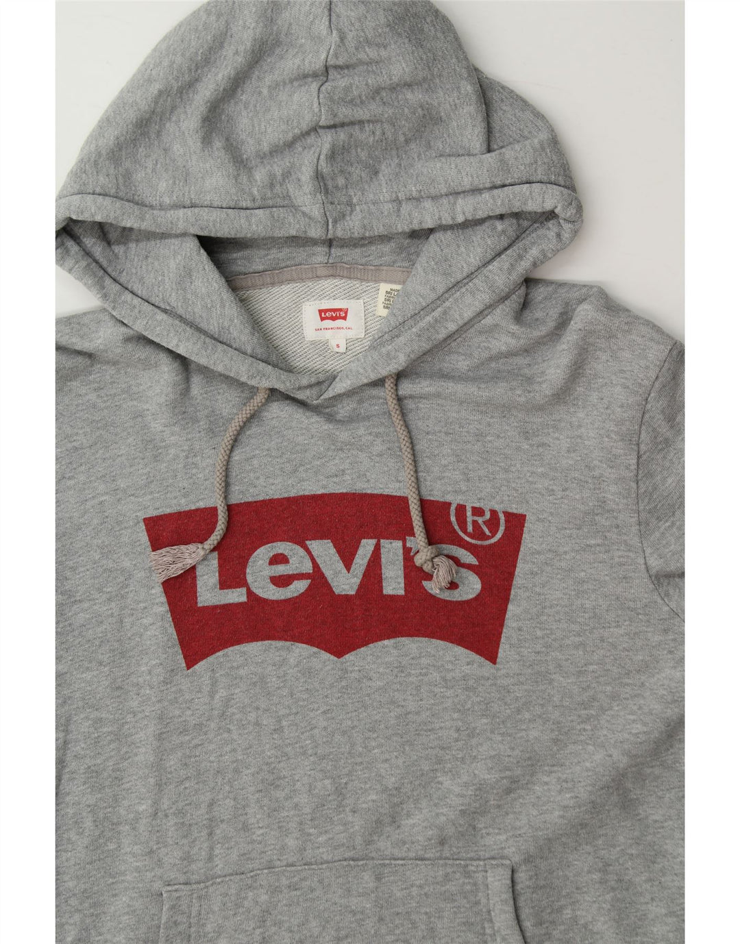 LEVI'S Mens Graphic Hoodie Jumper Small Grey Cotton Vintage Levi's and Second-Hand Levi's from Messina Hembry 