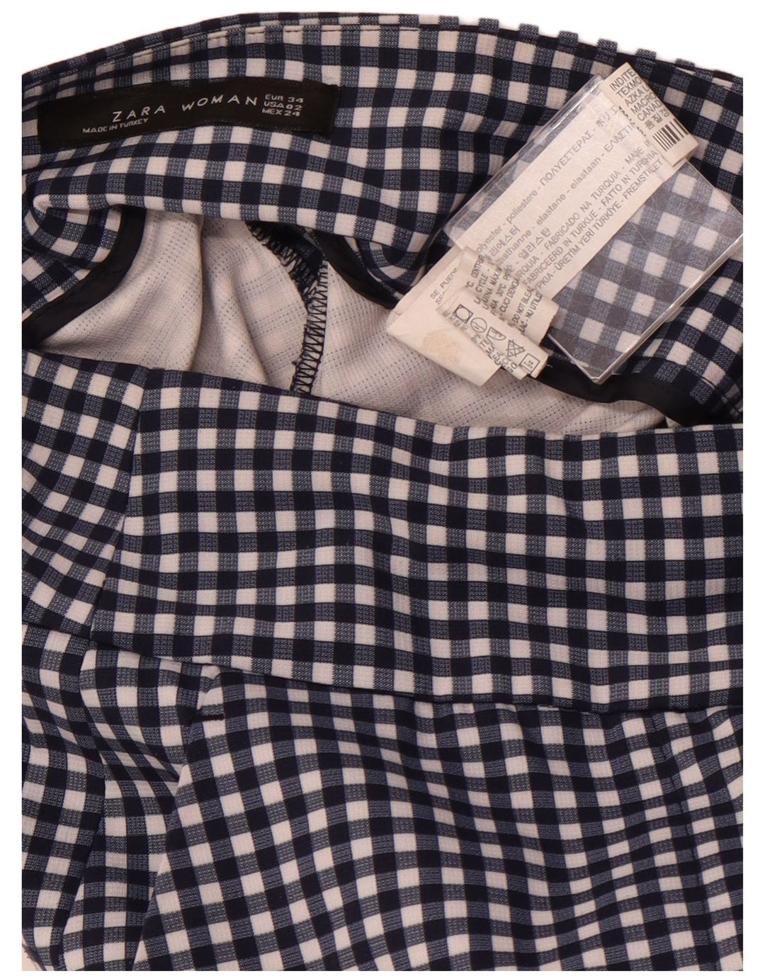 ZARA ženske sužene chino hlače EU 34 2XS W24 L28 tamnoplave gingham