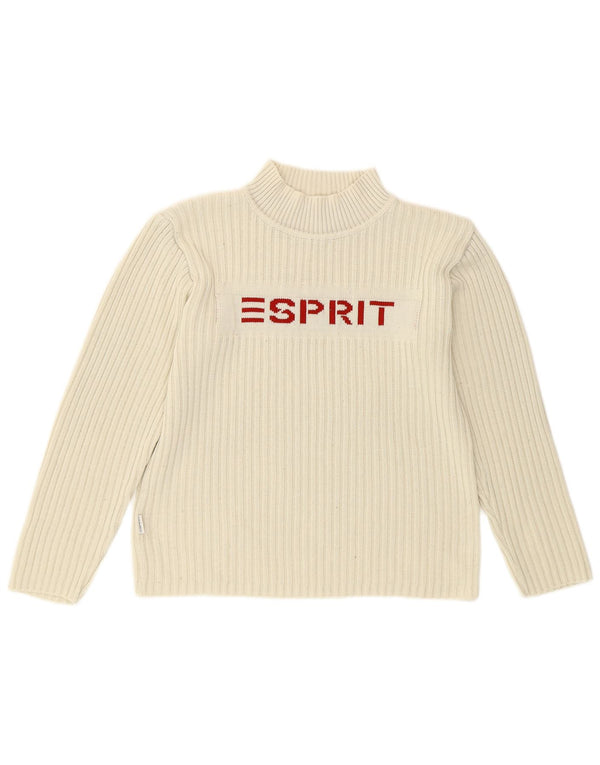 Esprit Womens Graphic Turtle Neck Jumper Sweater UK 14 Medium White Cotton