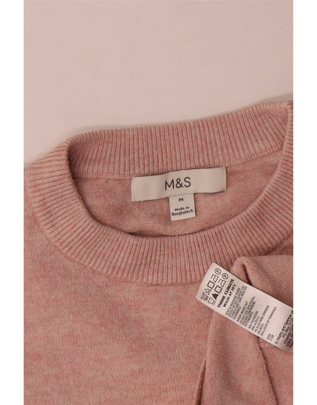 Marks & Spencer ženski džemper s okruglim izrezom UK 14 srednje ružičasti poliester