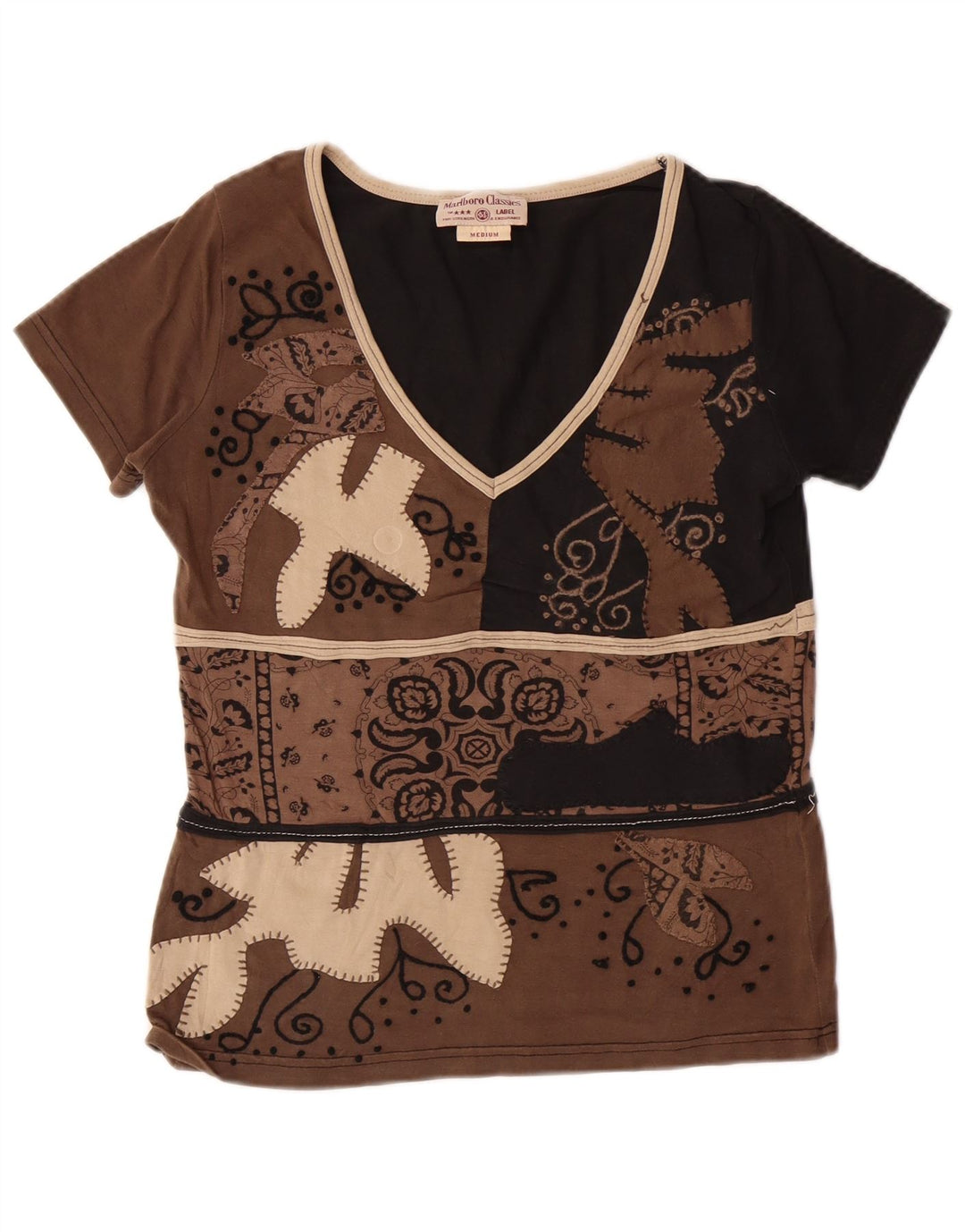 MARLBORO CLASSICS Ženska majica kratkih rukava UK 12 Srednje smeđa Paisley pamuk