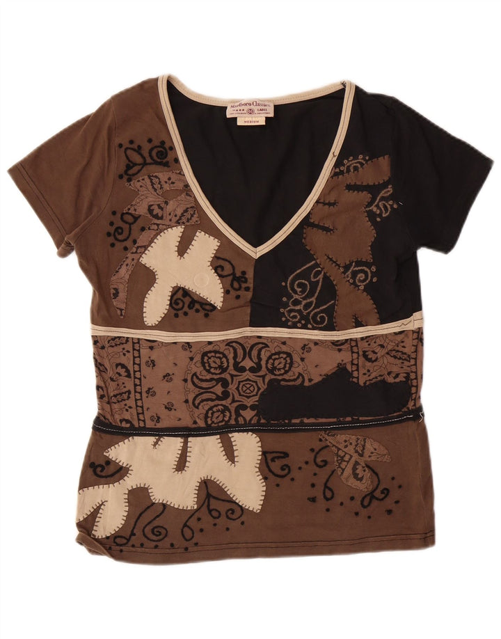 MARLBORO CLASSICS Ženska majica kratkih rukava UK 12 Srednje smeđa Paisley pamuk