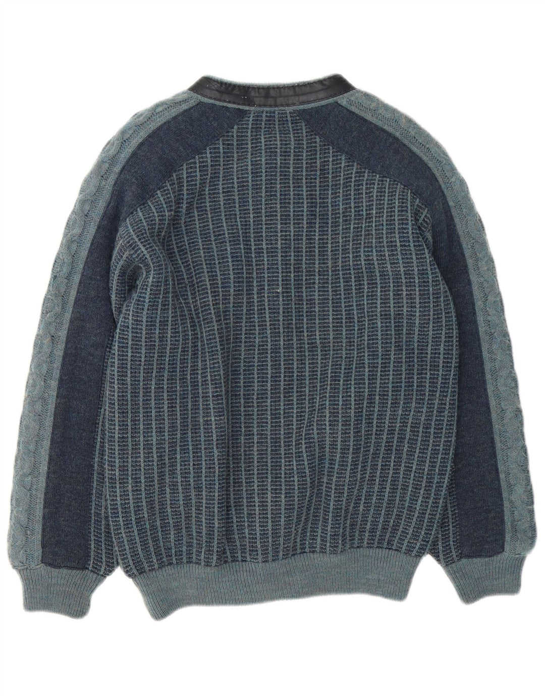Vintage muška pletena bomber jakna IT 48 srednje tamnoplave pruge od akrila