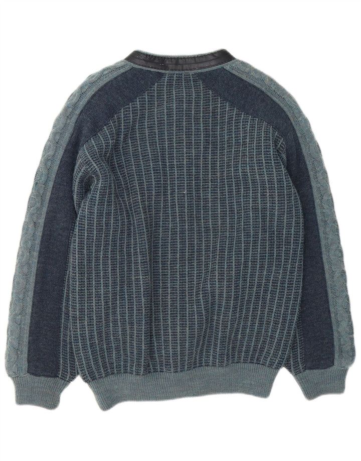 Vintage muška pletena bomber jakna IT 48 srednje tamnoplave pruge od akrila