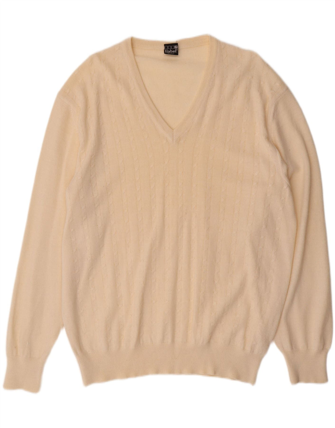 VINTAGE Mens V-Neck Jumper Sweater Large Off White
