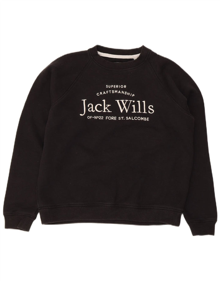Jack Wills Ženski džemper s grafičkim motivima UK 12 Srednji crni pamuk