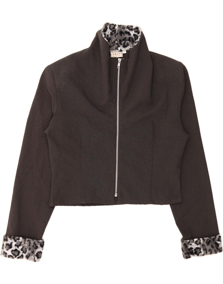 VINTAGE Womens Bolero Jacket EU 40 Medium Grey Animal Print Polyester Vintage Vintage and Second-Hand Vintage from Messina Hembry 