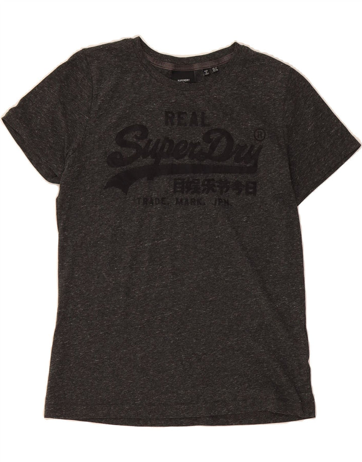 SUPERDRY Womens Graphic T-Shirt Top UK 10 Small  Grey Flecked Polyester Vintage Superdry and Second-Hand Superdry from Messina Hembry 