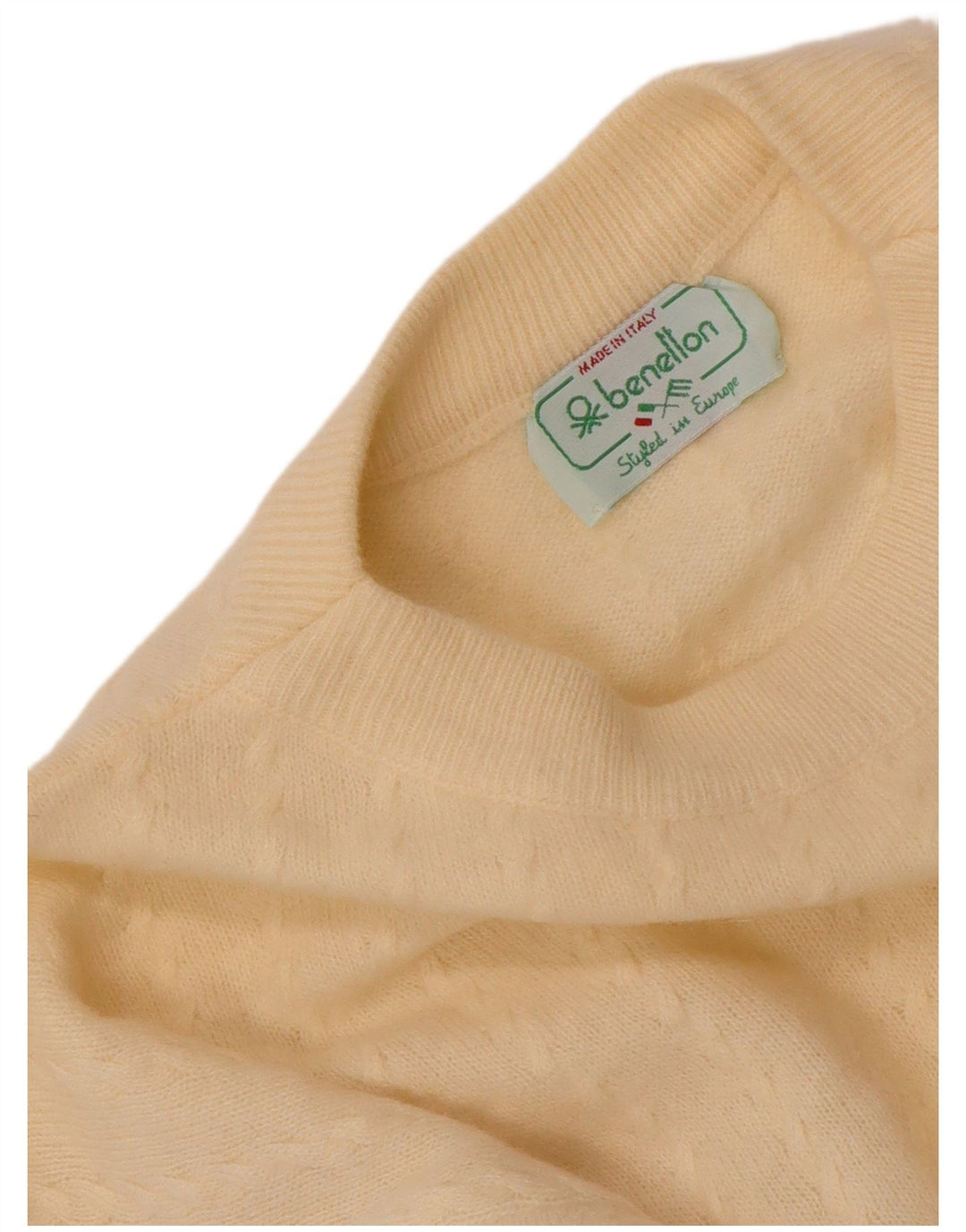 BENETTON Ženski kratki džemper s okruglim izrezom UK 12 srednje bijele boje