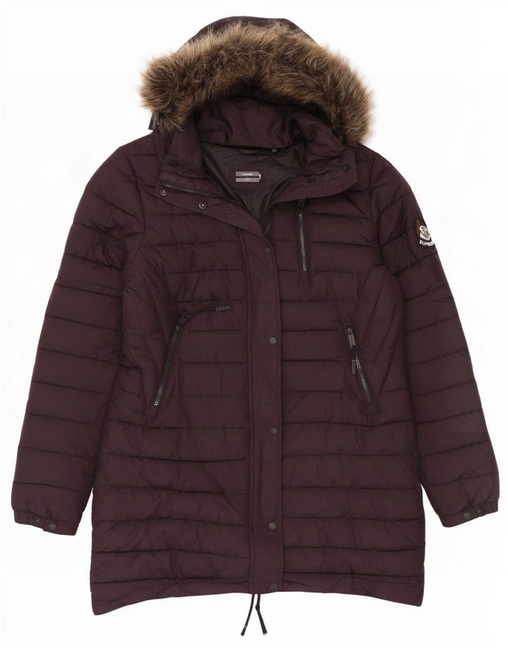Superdry ženski podstavljeni kaput s kapuljačom UK 12 Srednji bordo poliester