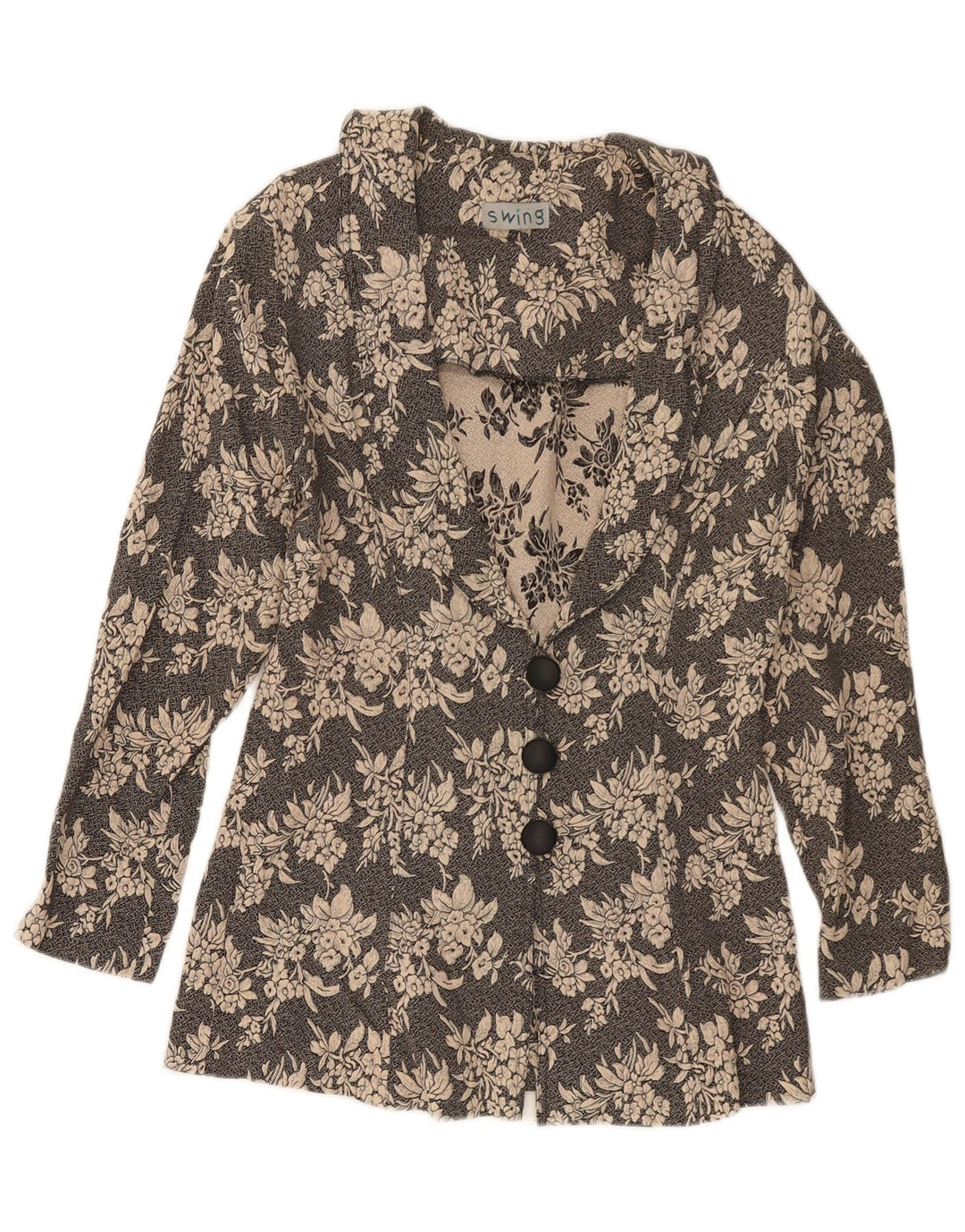 VINTAGE ženski sako s 3 gumba UK 10 Mala crna cvjetna