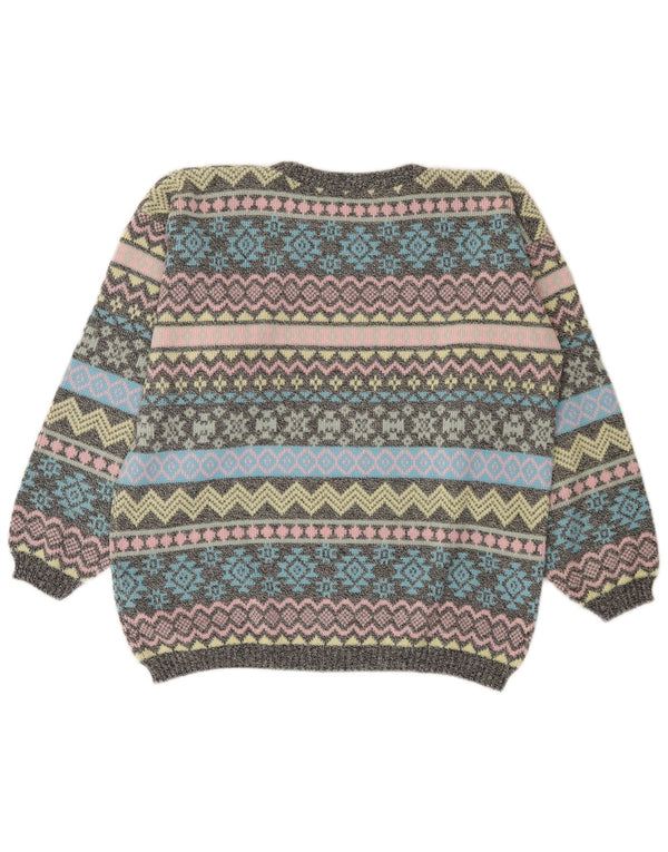 Vintage ženski džemper s brodskim izrezom UK 14 Veliki raznobojni Fair Isle