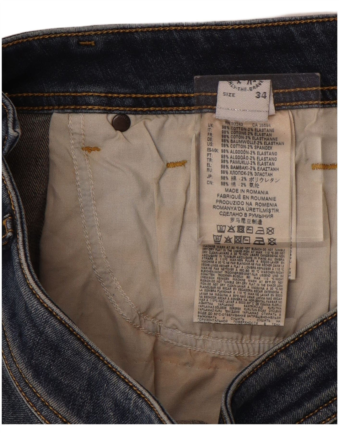 DIESEL Muške uske traperice s oskudima W34 L35 Plavi pamuk