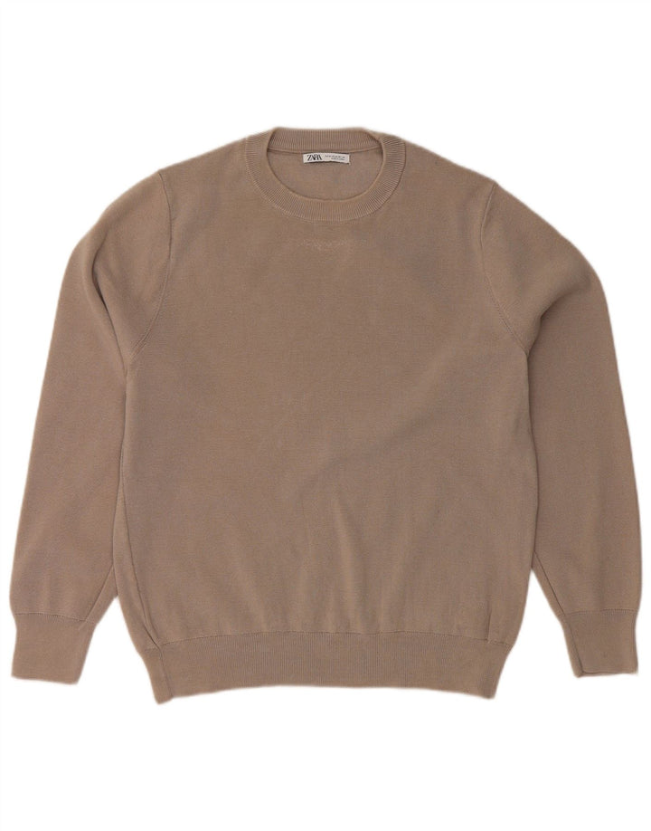 ZARA ženski džemper s okruglim izrezom UK 14 srednje sivi pamuk