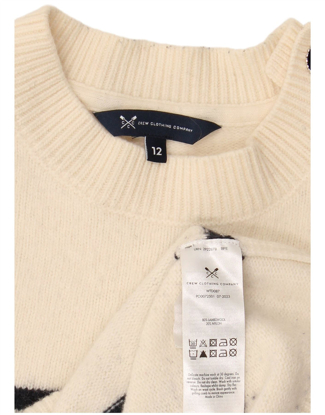 CREW CLOTHING Ženski pulover s okruglim izrezom UK 12 srednje svijetlo bijela