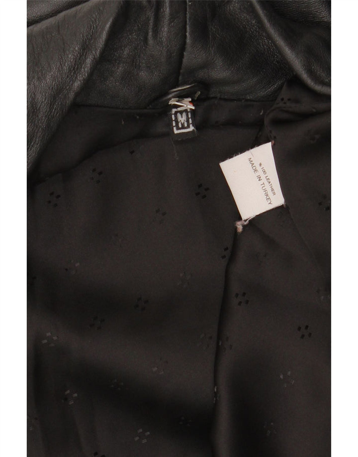 VINTAGE ženski preveliki kožni kaput UK 14 Srednja crna koža