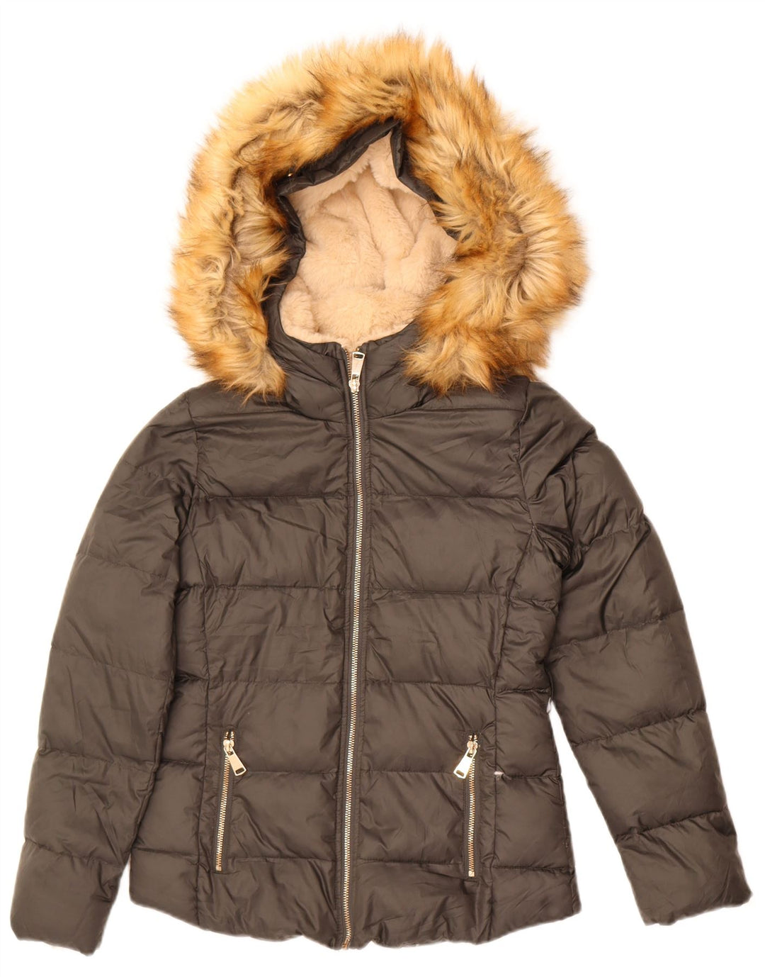 Zara ženska podstavljena jakna s kapuljačom UK 6 XS sivi poliester