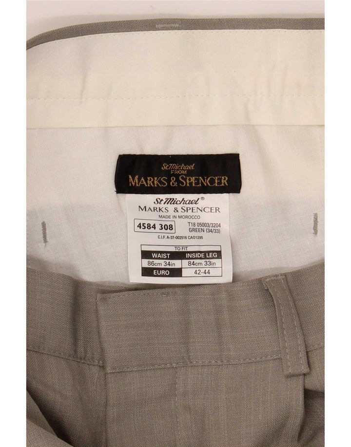 Marks & Spencer muške ležerne hlače s štipaljkama W34 L33 Zeleni poliester
