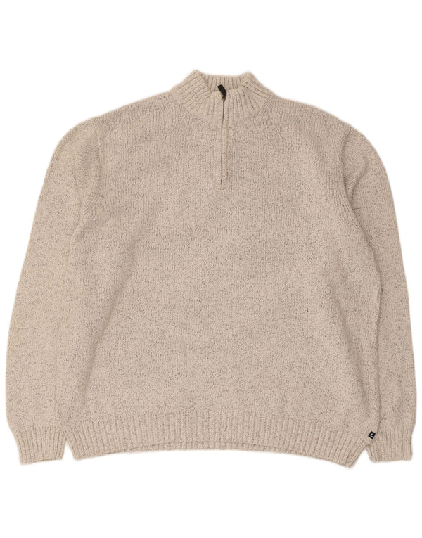 Chaps Mens Zip Neck Jumper Sweater 2XL Grey Flecked Cotton