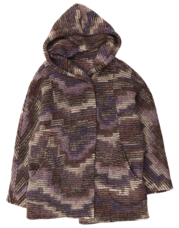 Vintage Womens Hooded Open Overcoat UK 12 Medium Multicoloured Camouflage