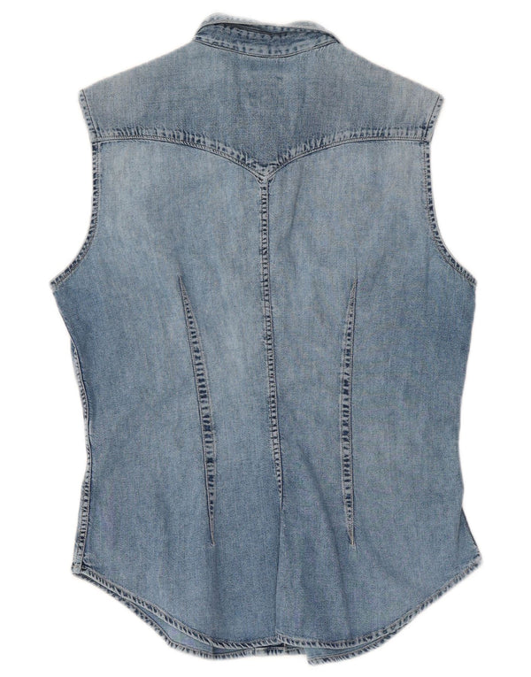 Rifle Womens Sleeveless Denim Shirt UK 14 Medium Blue Cotton