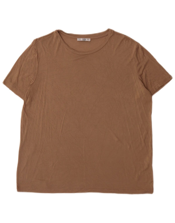 Zara Womens T-Shirt Top UK 18 XL Brown Viscose