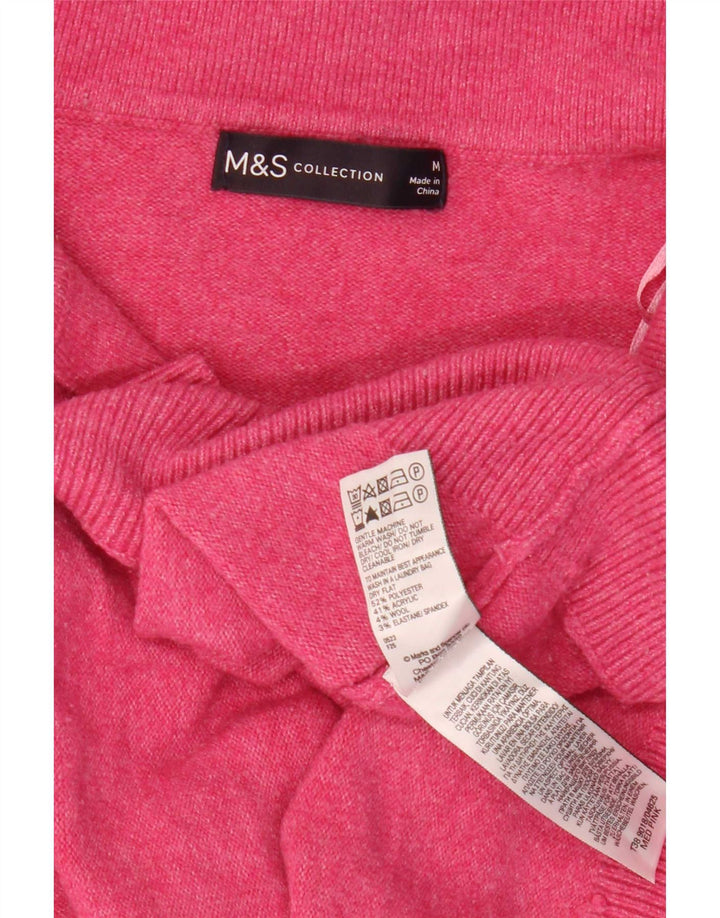 Marks & Spencer ženski džemper s polo ovratnikom UK 14 srednje ružičasti poliester