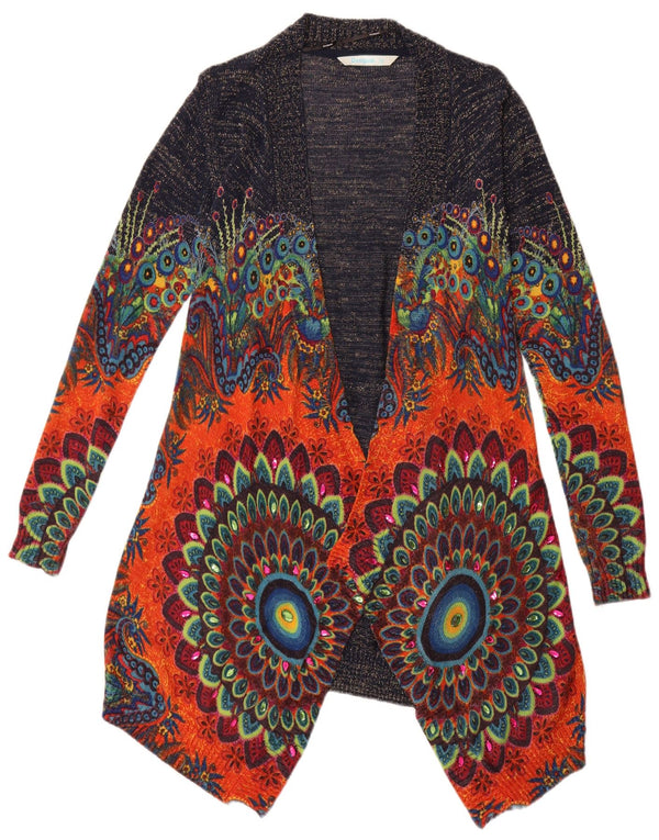 Desigual ženski asimetrični otvoreni kardigan pulover UK 6 XS tamnoplavi cvjetni