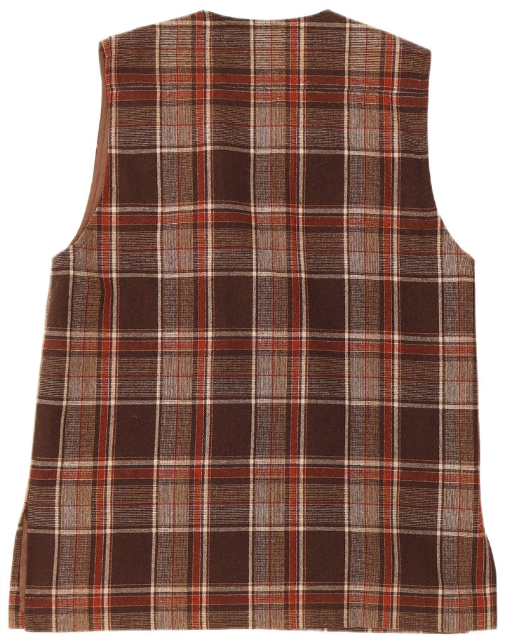 VINTAGE Ženska jakna bez rukava s 4 gumba UK 16 Veliki smeđi karirani