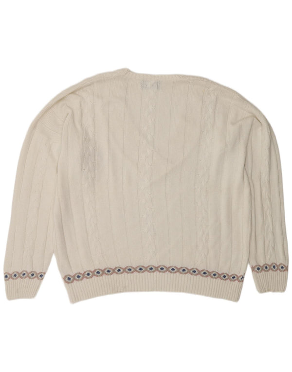 Fiume ženski džemper s V-izrezom UK 20 2XL bijeli Fair Isle