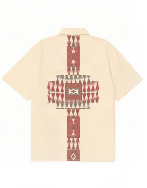 Rocky Mens Short Sleeve Shirt Small Off White Geometric