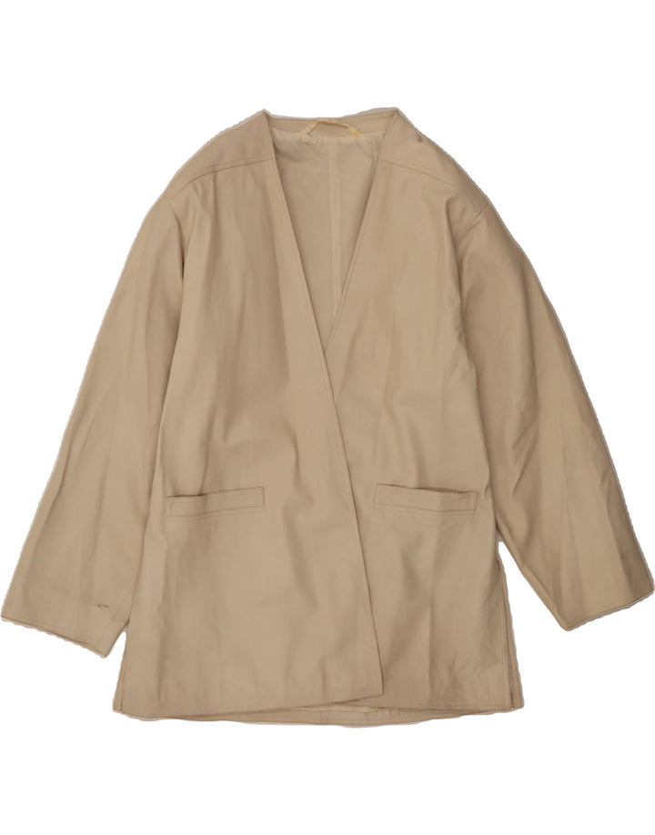 VINTAGE Womens Open Leather Coat IT 44 Medium Beige Vintage Vintage and Second-Hand Vintage from Messina Hembry 