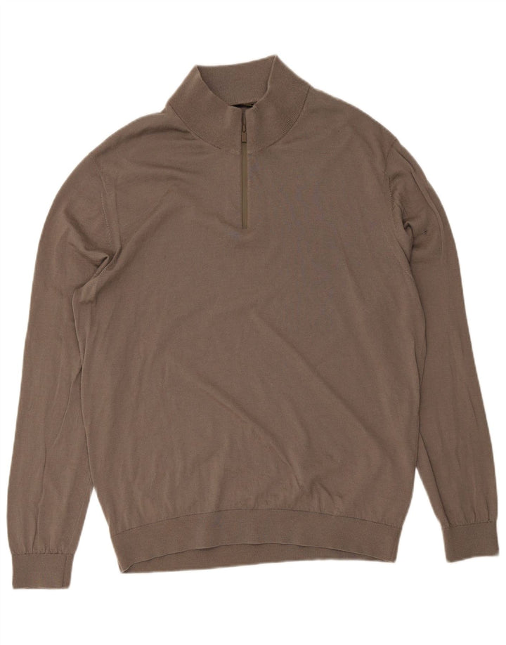 Massimo Dutti muški džemper s izrezom s patentnim zatvaračem 2XL smeđa vunena