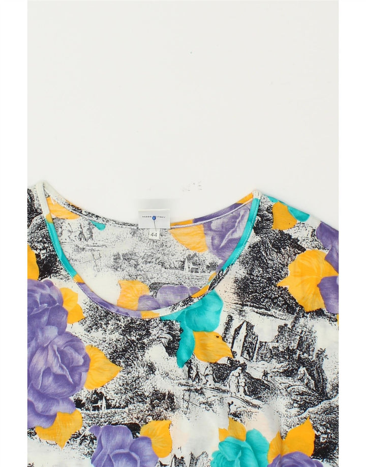 VINTAGE Womens T-Shirt Top IT 44 Medium Multicoloured Floral Cotton Vintage Vintage and Second-Hand Vintage from Messina Hembry 
